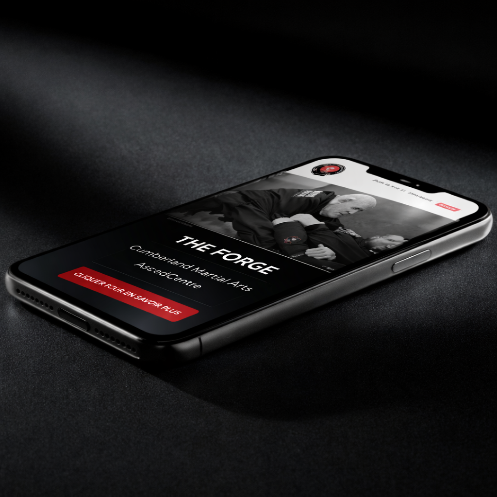 Smartphone montrant le site _THE FORGE_ Smartphone montrant le site _THE FORGE_
