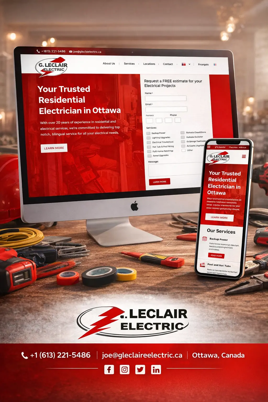 C. Leclair Electric website displayed on desktop and mobile devices