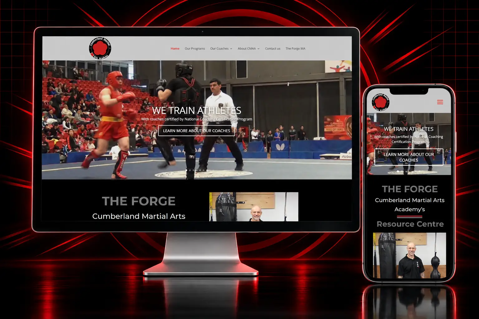 Cumberland Martial Arts Academy Website Design Cumberland Martial Arts Academy responsive website featuring martial arts training programs displayed on desktop and mobile devices