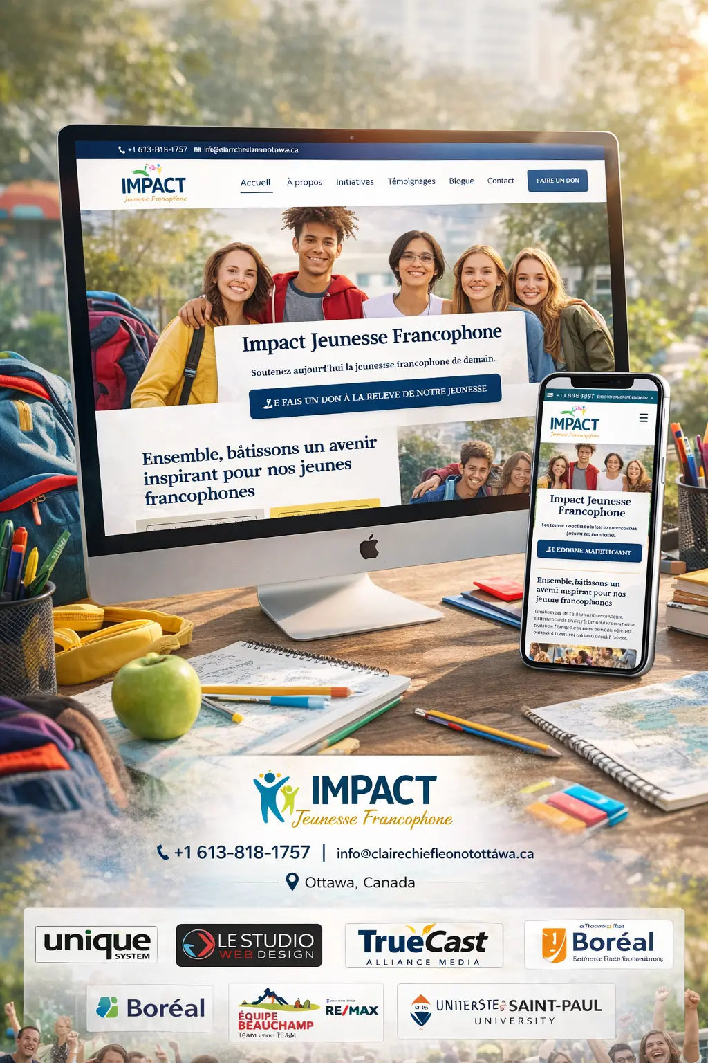 Impact Jeunesse Francophone Website Design Impact Jeunesse Francophone website displayed on desktop and mobile devices