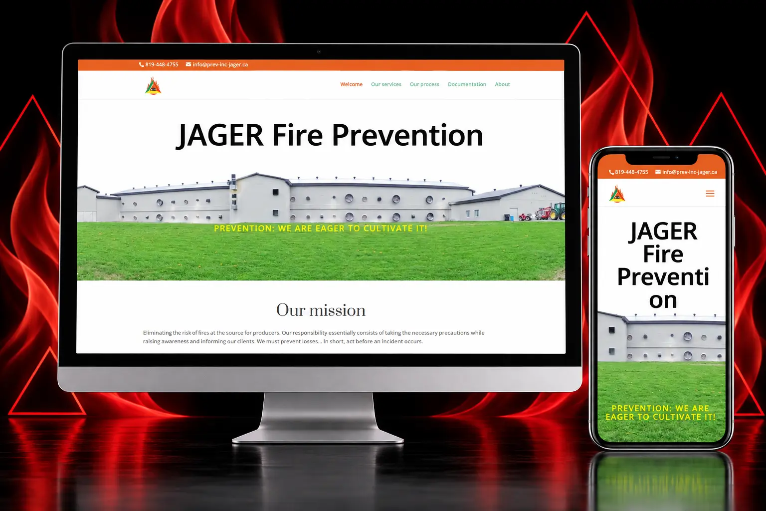 Jager Fire Prevention Responsive Website Design Jager Fire Prevention responsive website featuring agricultural fire prevention services displayed on desktop and mobile devices